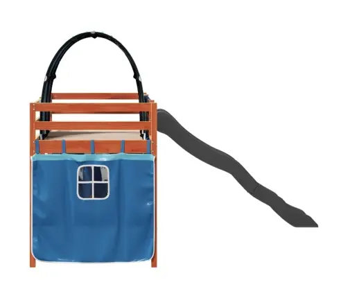 Laste Kõrge Voodi Tunneliga, Sinine, 80X200 cm Männipuit