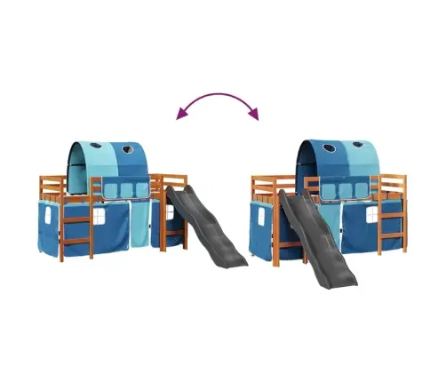 Laste Kõrge Voodi Tunneliga, Sinine, 80X200 cm Männipuit