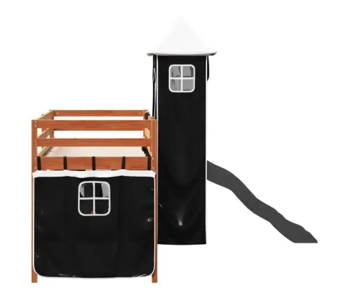 Bērnu Augstā Gulta Ar Torni, Melni Balta, 80X200 Cm, Priede Vidaxl