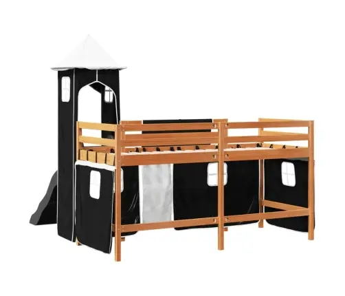 Bērnu Augstā Gulta Ar Torni, Melni Balta, 80X200 Cm, Priede Vidaxl