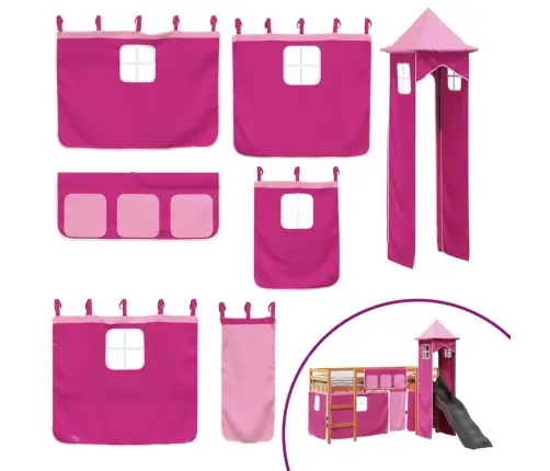 Laste Kõrge Voodi Torniga, Roosa, 80 X 200 cm Männipuit