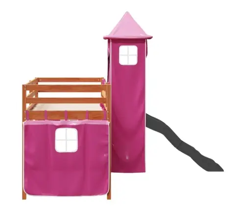 Laste Kõrge Voodi Torniga, Roosa, 80 X 200 cm Männipuit