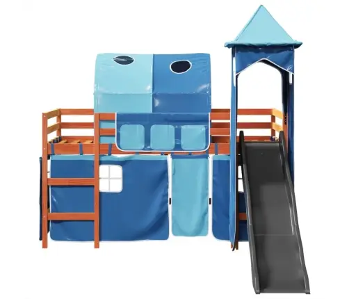 Bērnu Augstā Gulta Ar Torni, Zila, 80X200 Cm, Priedes Koks Vidaxl