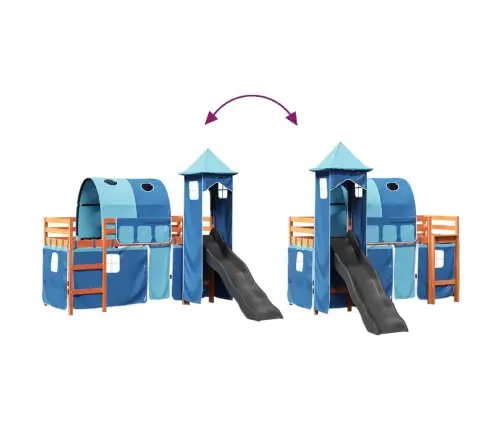 Bērnu Augstā Gulta Ar Torni, Zila, 80X200 Cm, Priedes Koks Vidaxl