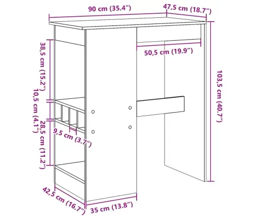 Baarilaud Riiulitega, Vana Puit, 90X47,5X103,5 cm Tehispuit