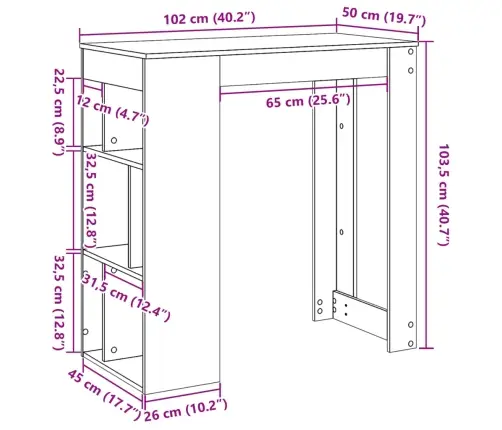 Bāra Galds Ar Plauktiem, 102X50X103,5 Cm, Inženierijas Koks Vidaxl