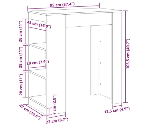 Baarilaud Riiulitega, Betoonhall, 95X47X103,5 cm Tehispuit