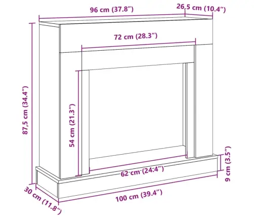 Kamīna Apmale, Betona Pelēks, 100X30X87,5 Cm, Konstruēts Koks Vidaxl