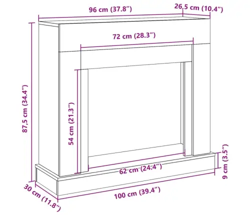 Židinio Apvadas, Medienos, 100X30X87,5cm Apdirbta Mediena
