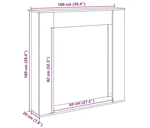 Kamīna Apmale, Pelēka Koka, 100X20X100 Cm, Konstruēts Koks Vidaxl