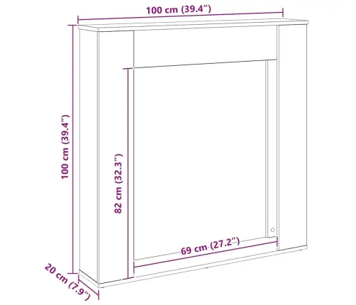 Kamīna Apmale, Koka Krāsa, 100X20X100 Cm, Konstruēts Koks Vidaxl