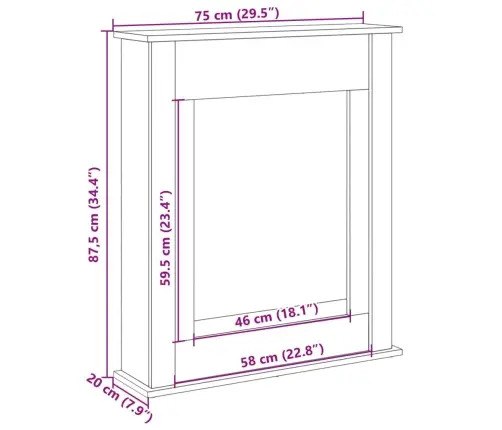 Kamīna Apmale, Pelēka Koka, 75X20X87,5 Cm, Konstruēts Koks Vidaxl