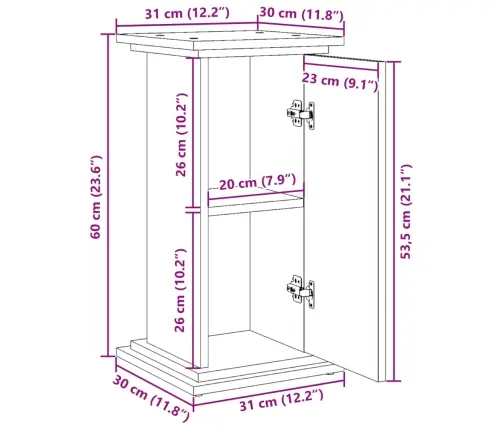 Hoiuruumiga Monitorialus, Vana Puit, 31X30X60 cm Tehispuit