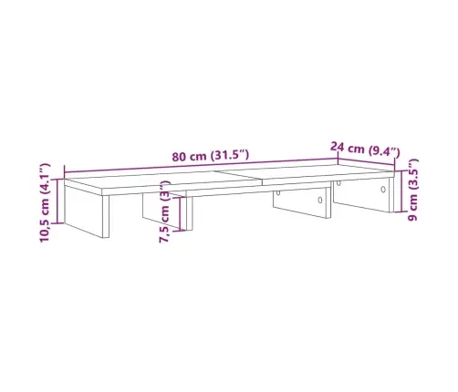 Monitora Paliktnis, Regulējams, Balts, 80X24X10,5 Cm Vidaxl