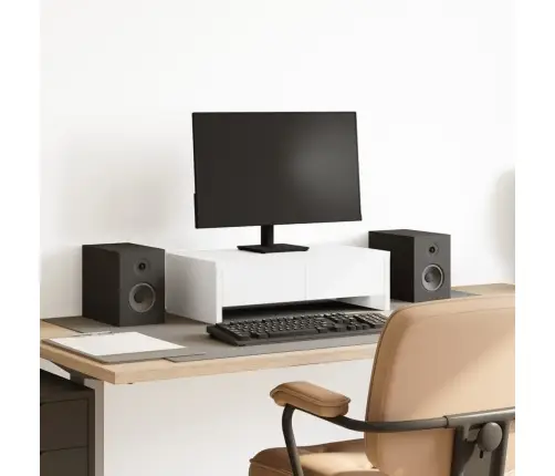 Monitora Statīvs Ar Atvilktnēm, Balts, 50X27X15 Cm Vidaxl