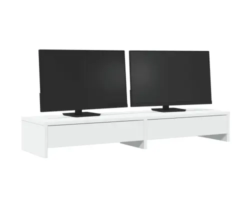 Monitoriaus Stovas Su Stalčiais, Baltas, 100X27X15 cm Inžinerinė Mediena