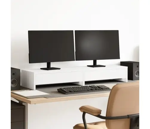 Monitoriaus Stovas Su Stalčiais, Baltas, 100X27X15 cm Inžinerinė Mediena