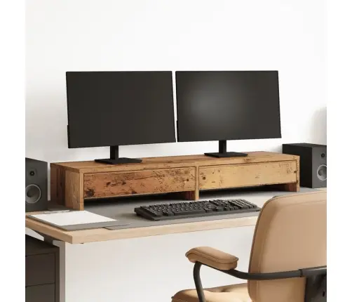 Monitora Statīvs Ar Atvilktnēm, Veca Koka, 100X27X15 Cm Vidaxl