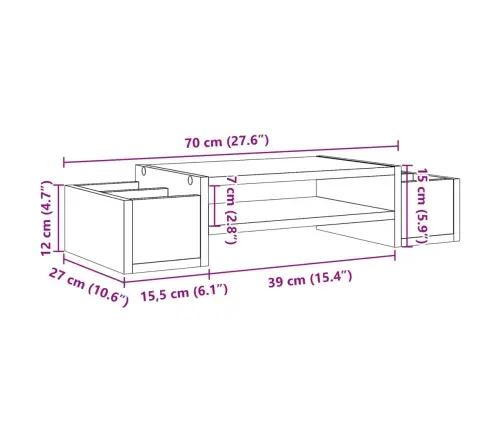 Monitora Paliktnis Ar Plauktu, Brūna Ozola, 70X27X15 Cm Vidaxl