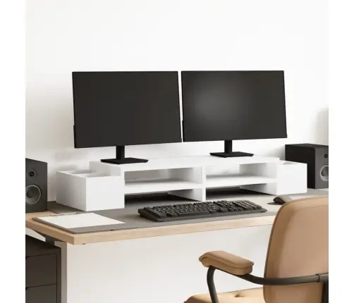 Monitora Paliktnis Ar Plauktu, Balts, 100X27X15 Cm Vidaxl