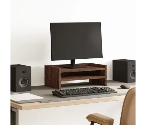 Monitoriaus Stovas, Rudas Ąžuolo, 42X24X16cm Apdirbta Mediena