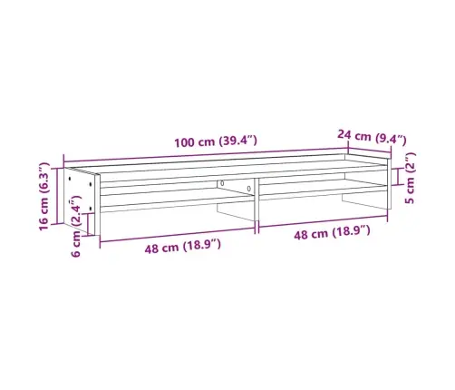 Monitora Paliktnis, Pelēka Ozola, 100X24X16 Cm, Konstruēts Koks Vidaxl