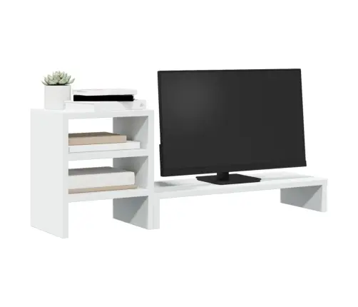 Monitora Statīvs Ar Galda Organizatoru, Balts, Konstruēts Koks Vidaxl