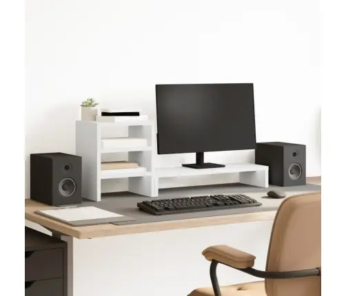 Monitora Statīvs Ar Galda Organizatoru, Balts, Konstruēts Koks Vidaxl