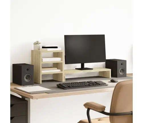 Monitora Statīvs Ar Galda Organizatoru, Ozola, Konstruēts Koks Vidaxl