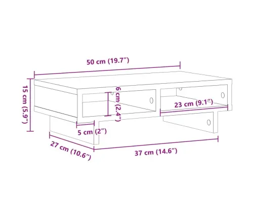 Monitora Paliktnis, Pelēka Koka, 50X27X15 Cm, Inženierijas Koks Vidaxl