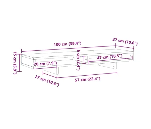 Monitora Paliktnis, Veca Koka, 100X27X15 Cm, Inženierijas Koks Vidaxl
