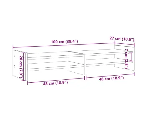 Monitorialus, Hall Sonoma Tamm, 100X27X20 cm Tehispuit