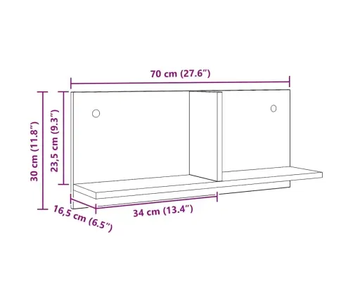 Sienas Skapītis, 70X16,5X30 Cm, Koka Krāsa, Inženierijas Koks Vidaxl