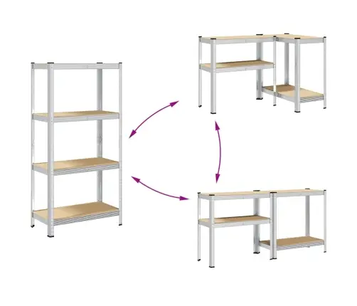 5 Riiuliga Hoiuriiul Hõbedane, Teras Ja Tehispuit