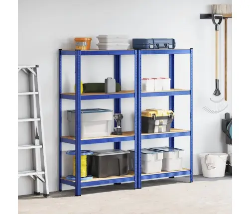 4-Līmeņu Plaukti, 2 Gab., Zils Tērauds Inženierijas Koks Vidaxl