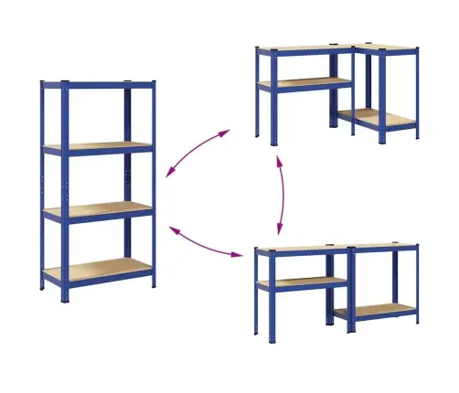 4-Līmeņu Plaukti, 2 Gab., Zils Tērauds Inženierijas Koks Vidaxl