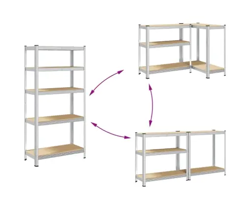 5-Līmeņu Plaukts, Sudraba Krāsas Tērauds, Inženierijas Koks Vidaxl