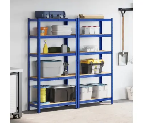 5-Līmeņu Plaukti, 2 Gab., Zils Tērauds, Inženierijas Koks Vidaxl