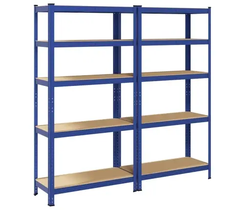 5-Līmeņu Plaukti, 2 Gab., Zils Tērauds, Inženierijas Koks Vidaxl