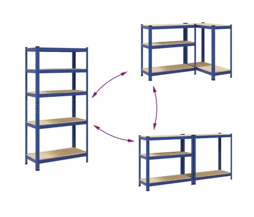 5-Līmeņu Plaukti, 2 Gab., Zils Tērauds, Inženierijas Koks Vidaxl