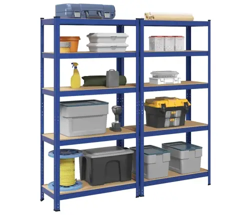 5-Līmeņu Plaukti, 2 Gab., Zils Tērauds, Inženierijas Koks Vidaxl