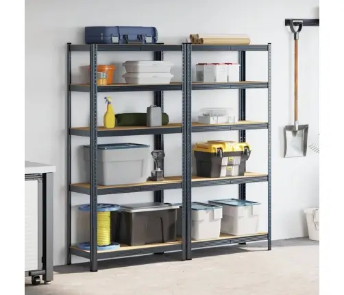 Sandėliavimo Lentynos, 2Vnt., Antracito, Plienas/Mediena