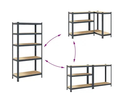 Sandėliavimo Lentynos, 2Vnt., Antracito, Plienas/Mediena