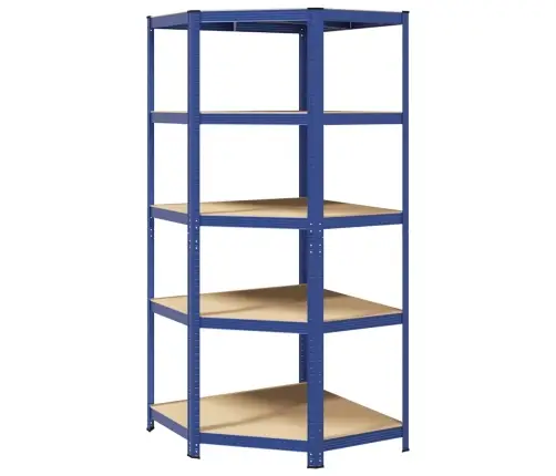 Kampinė Lentyna, 5 Aukštų, Mėlynos Spalvos, Plienas Ir Mediena