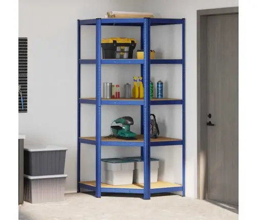 Kampinė Lentyna, 5 Aukštų, Mėlynos Spalvos, Plienas Ir Mediena