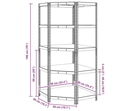 Kampinė Lentyna, 5 Aukštų, Mėlynos Spalvos, Plienas Ir Mediena