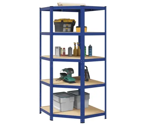 Kampinė Lentyna, 5 Aukštų, Mėlynos Spalvos, Plienas Ir Mediena