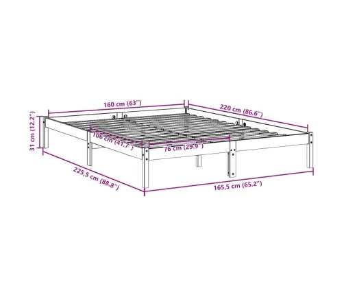 Lovos Rėmas Be Čiužinio, 160X220cm Pušies Masyvas, Itin Ilgas