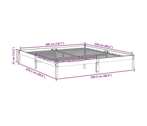 Gulta Bez Matrača, Īpaši Gara, Balta, 200X220 Cm, Priedes Koks Vidaxl