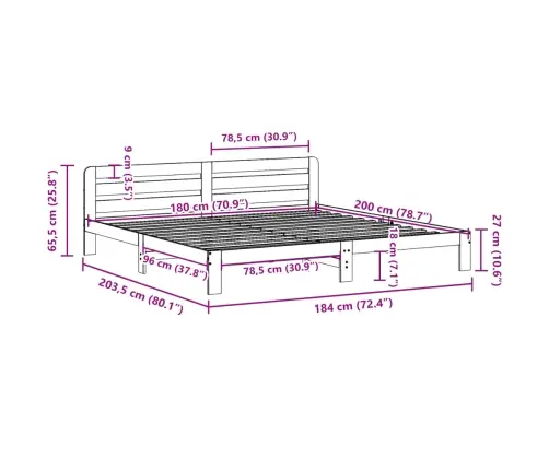 Gulta Bez Matrača, Vaska Brūnas, 180X200 Cm, Priedes Masīvkoks Vidaxl